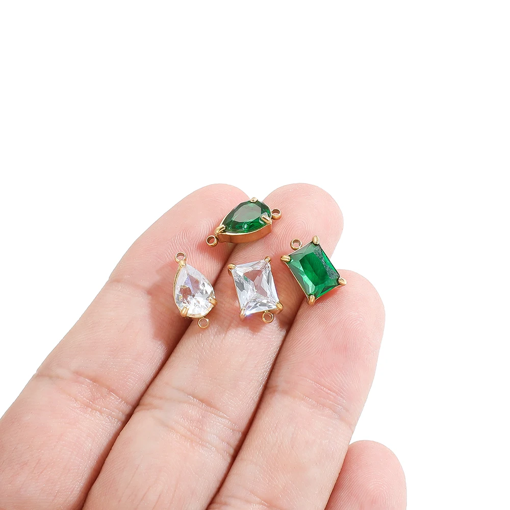 5 Stück Edelstahl-Zirkon-Anhänger, Schwarz, Grün, Transparent, Zwei Löcher, Kristall-Charms, Perlen für Halsketten, Schmuckherstellung, DIY – Detail 5