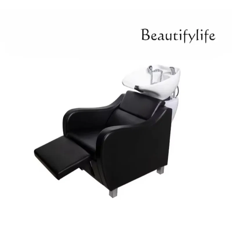 Y Shampoo Bed Barber Shop Special Stainless Steel Semi-lying Shampoo Bed Ceramic Deep Basin Hair Salon Hair Salon Flush Bed