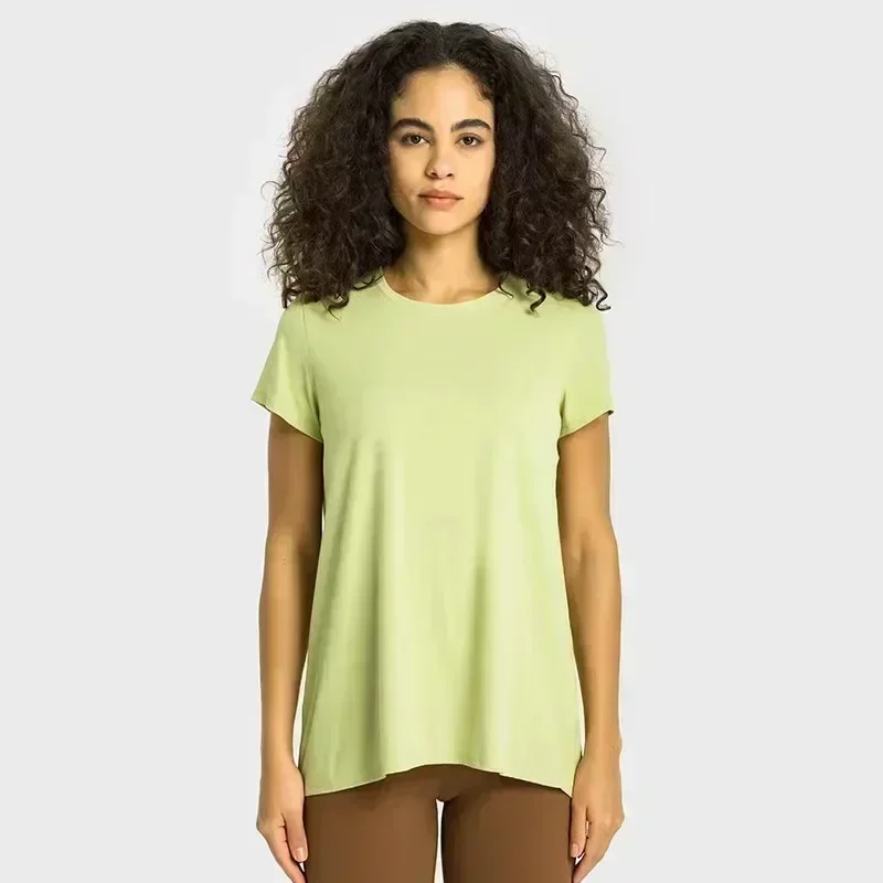 T-shirt da donna leggere e casual annodate sul retro T-shirt girocollo a maniche corte Top da yoga Sensazione nuda Allenamento Corsa Abbigliamento da palestra