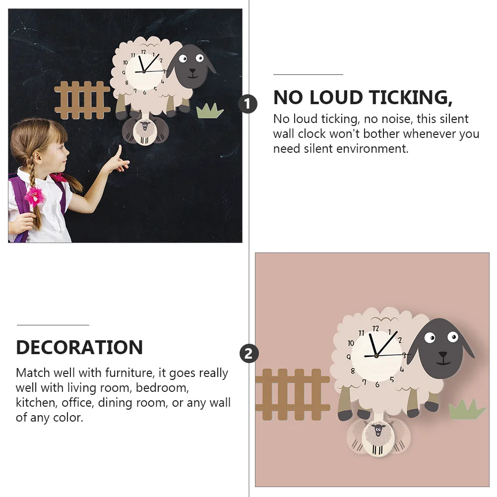 

Cartoon Sheep Wall Clock Cute Decor Adorable PVC Nordic Swing Lovely Living Room