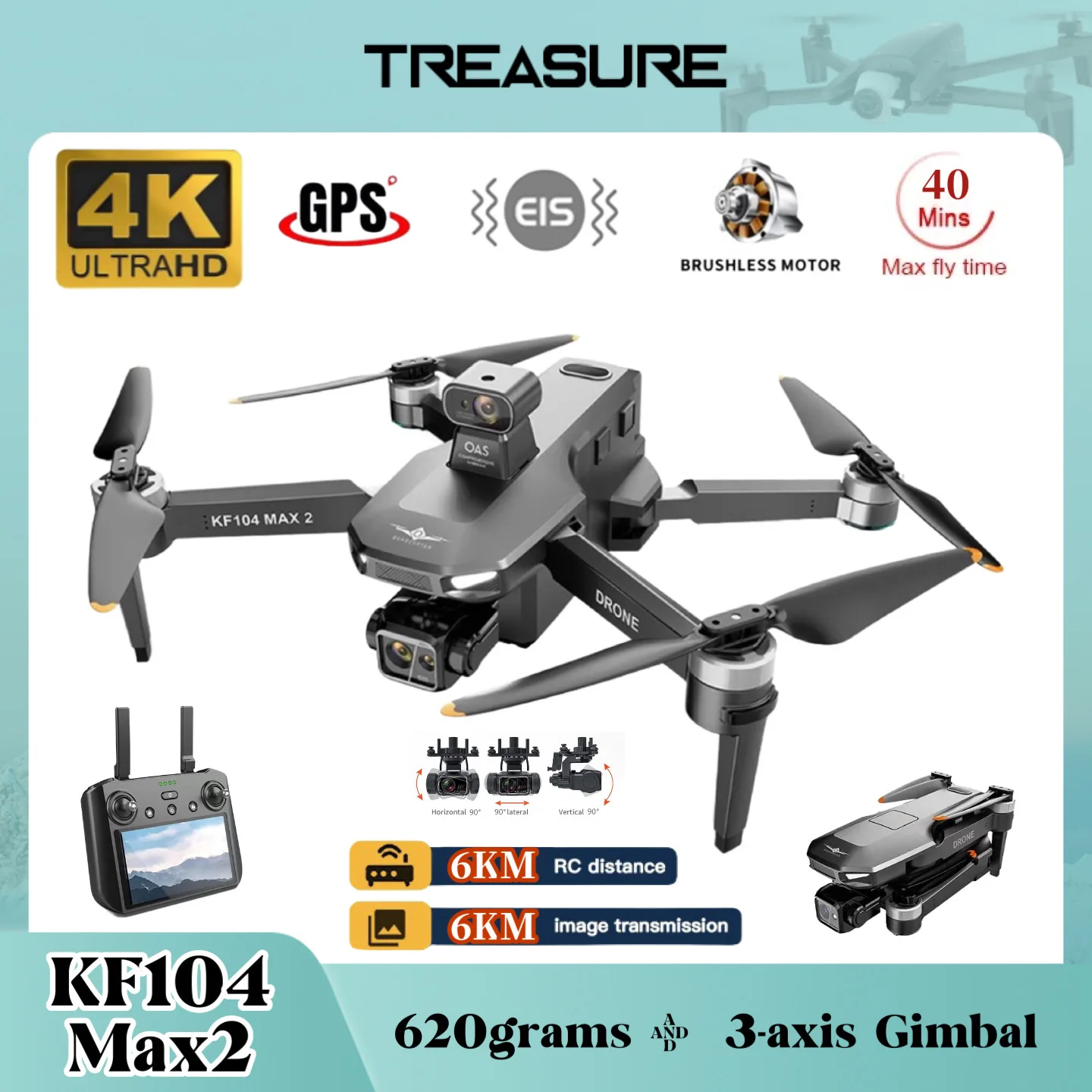 KF104 Max2 FPV Drone 4K Camera TouchScreen 3-Axis Gimbal Obstacle Avoidance 6KM EIS Professional Foldable RC Quadcopter