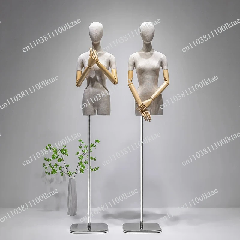 High Quality Bamboo Knot Linen Model Props Upper Body Mannequin Corps Femme Stand Women Dummy with Wooden Hand for Clothing Shop