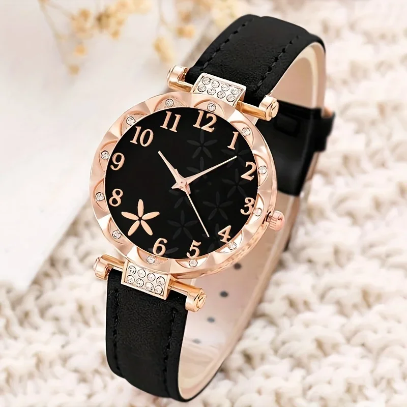 1Pc Women Round Pointer Quartz Watch & 5Pcs Bracelet Fancy Women Watches Jewelry Sophisticated And Stylish Women Watch