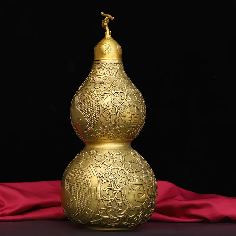 Guyun Studio Copper Brass Ornament Hollow Eight Trigrams Open Lid Gourd
