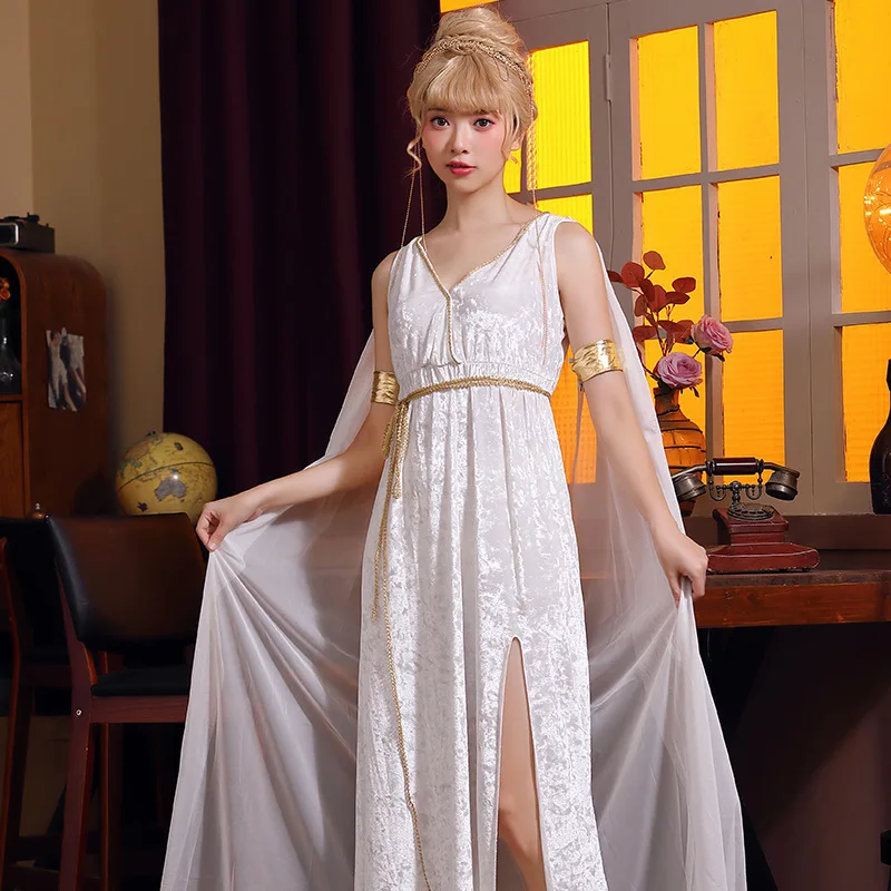 

Halloween Costume Deep V Sexy Cosplay Nordic Myth Greek Statue of Liberty Split Skirt Dress for Women