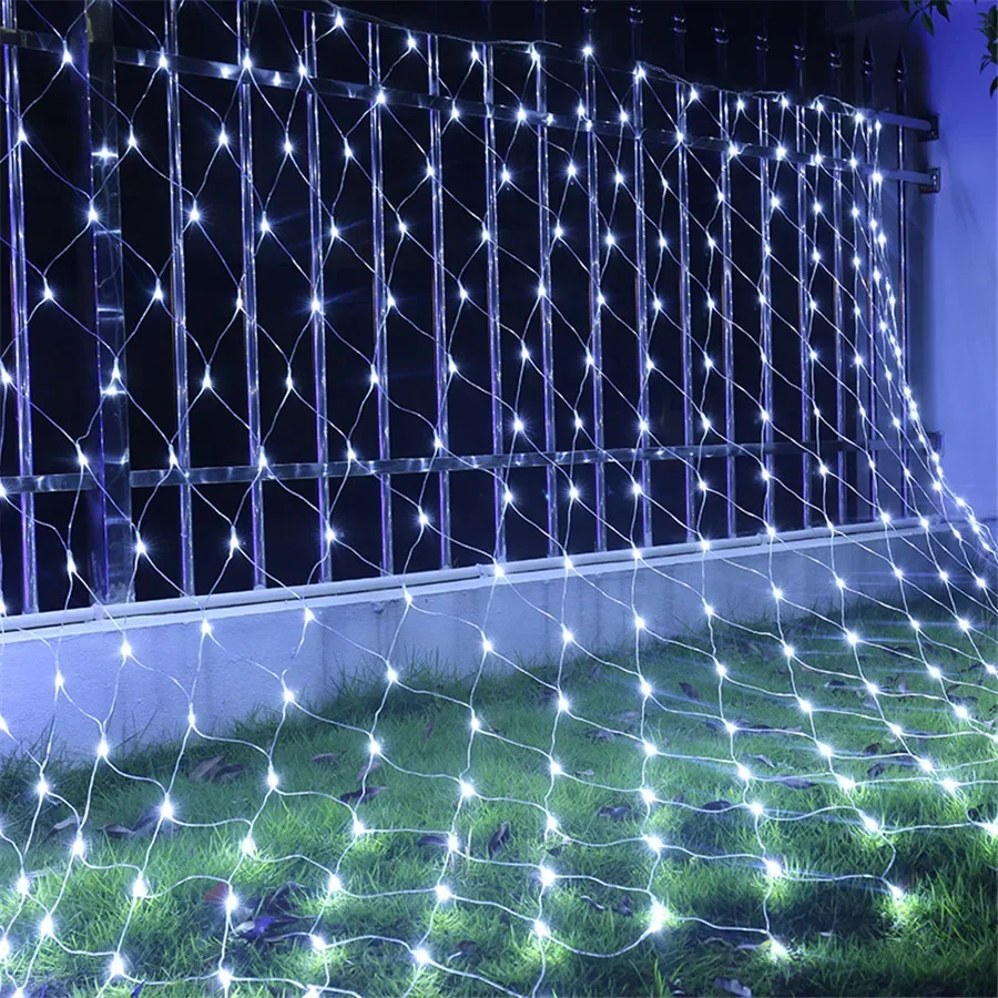 Solar or EU Plug Net Light Mesh Fairy Lights Waterproof Garland With 8 Modes Timer Christmas Decorations For Home 3M*2M Holiday
