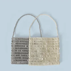 Shining Ins Metal Silver Handmade Bead Bag Bead Glitter Handmade Woven Phone Bag