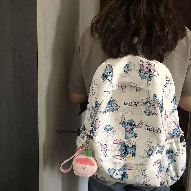 Disney High Quality Nylon Lightweight Cartoon Printed Stitch Student Backpack Campus Large Capacity Storage Backpack