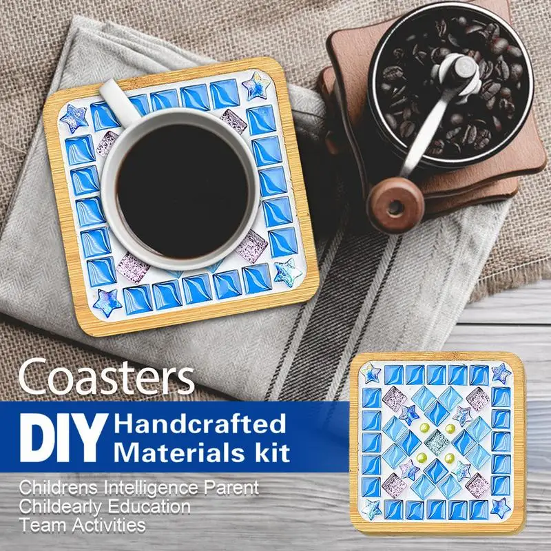 Glass Mosaic Coaster Kit Mosaic Kits With Wooden Coaster Rustic Drinking Cup Coasters Farmhouse Coasters Handmade Home