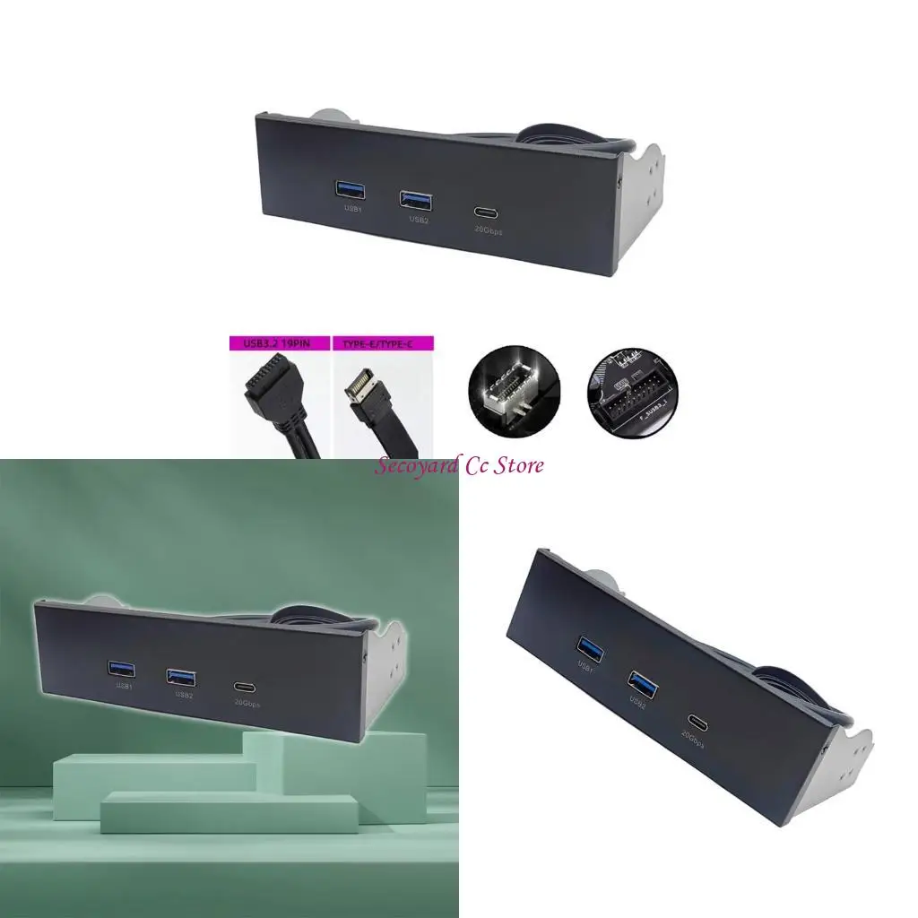 

N3UC USB3.2 передняя панель USB Hub для 5,25 -дюймового залива с двойным портом USB3.2 и типом C для быстрой передачи данных
