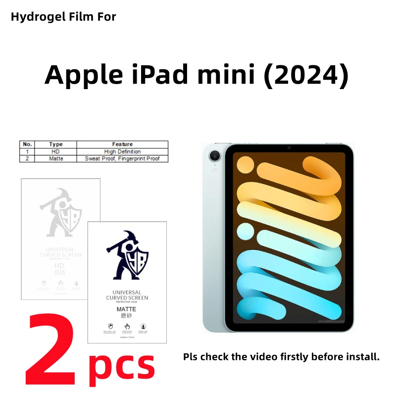 

2pcs HD Hydrogel Film For Apple iPad mini (2024) Matte Tablets Screen Protector For Apple iPad mini 7 2024 Clear/Frosted Film