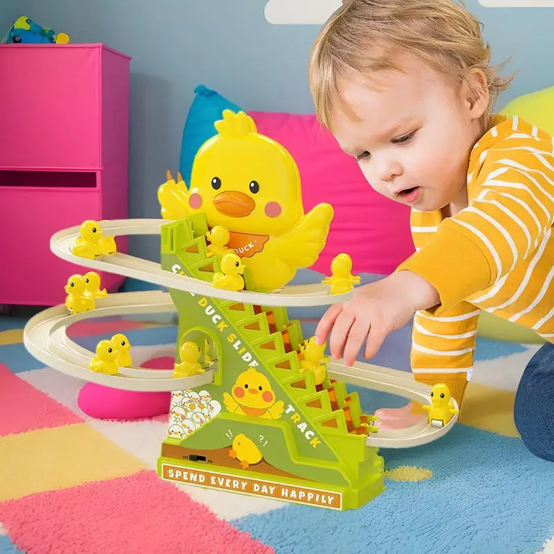 Jouets d'escalade de canards, ensemble de jouets coulissants avec musique, éducatif, interactif, dessin animé d'animaux, course amusante pour la journée des enfants