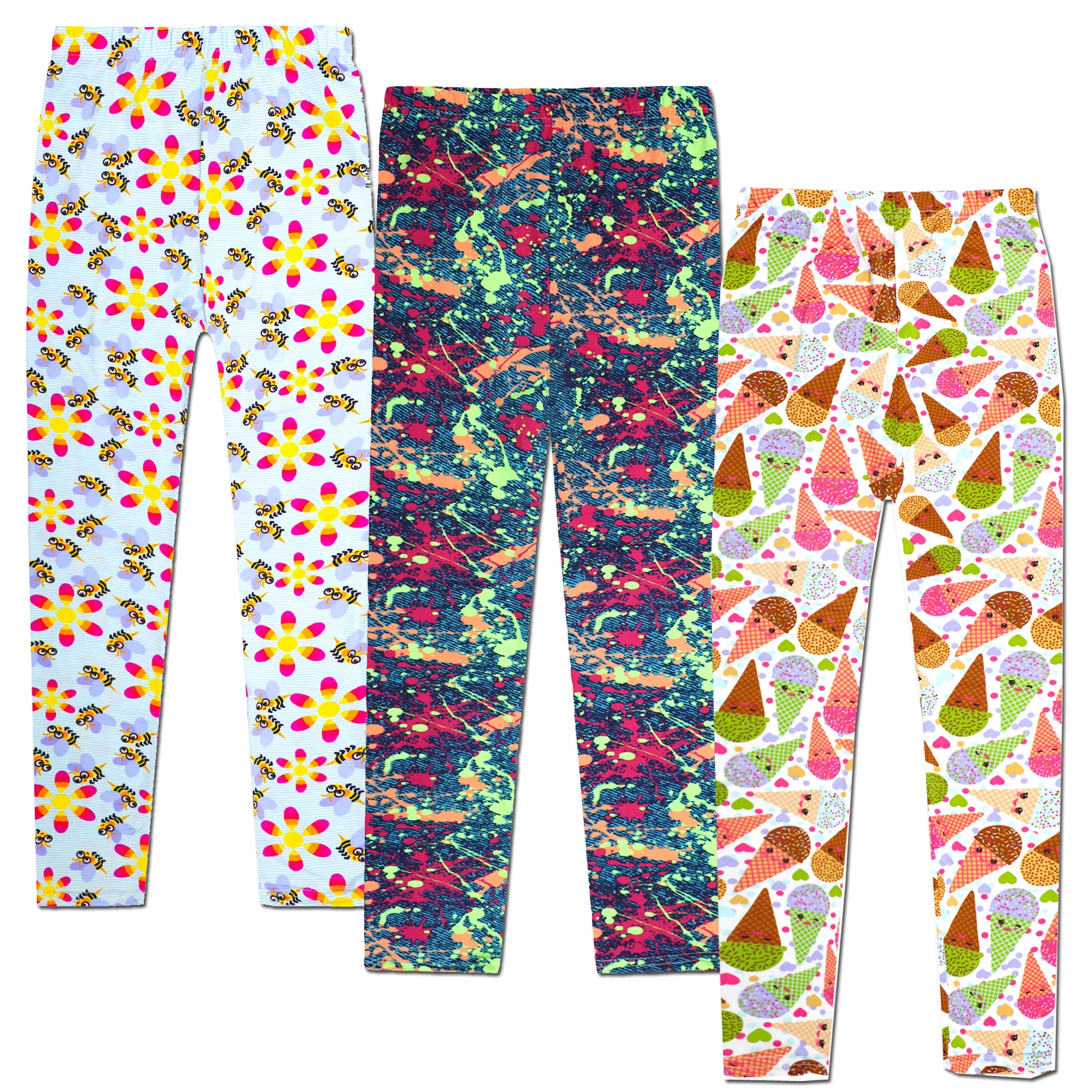 Lightweight Girls Leggings Smooth Soft Breathable Kids Printed Pants Silm Stretch Elastic Children\'s Trousers for Summer