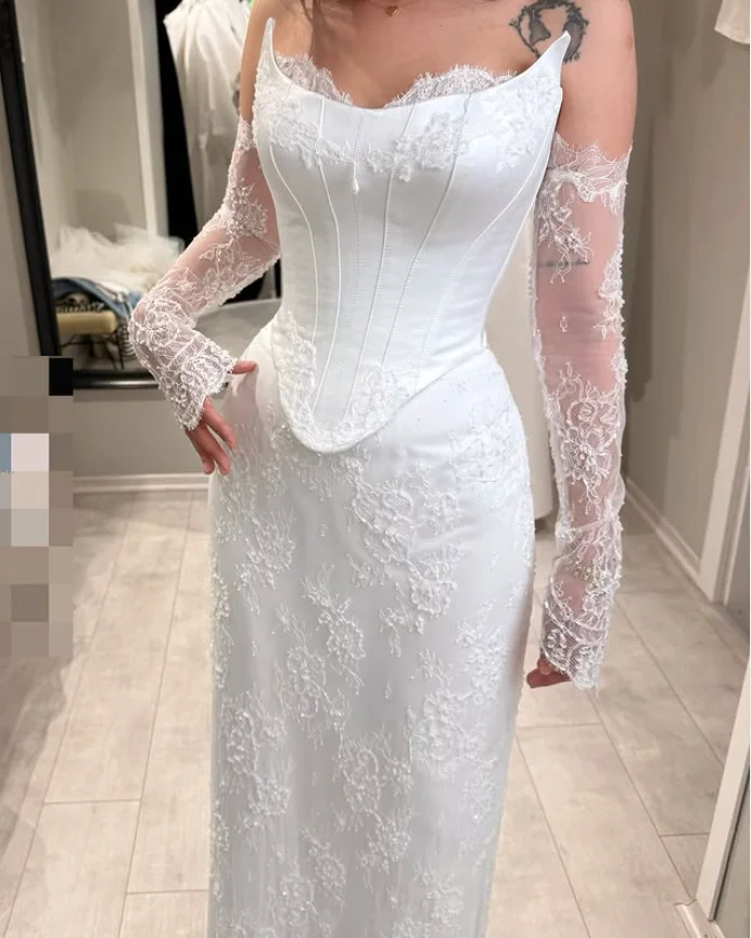 Садовые свадебные платья русалки со съемным шлейфом, кружевной корсет с пятнами, топ с длинными рукавами, пляжное свадебное платье, наряд на заказ