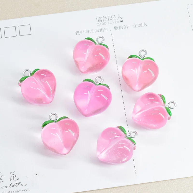 10pcs Flatback Pink Peach Resin Charms For Earring Making Korean Fruit Pendant For Brcelet Keychain Diy Jewelry Accessory F491