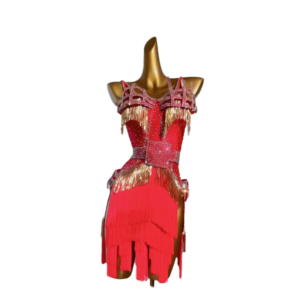 Dança latina adulto crianças vestido ab pedra high-end personalizado grande vermelho borla flor vestido preto piscina tango roupas femininas