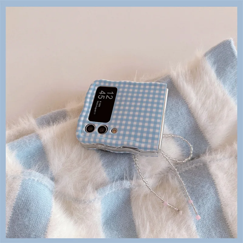 Casing ponsel pola kotak sederhana untuk Samsung Galaxy Z Flip 6 5 4 3 penutup belakang pelindung untuk ZFlip4 ZFlip5 ZFlip6 cangkang casing