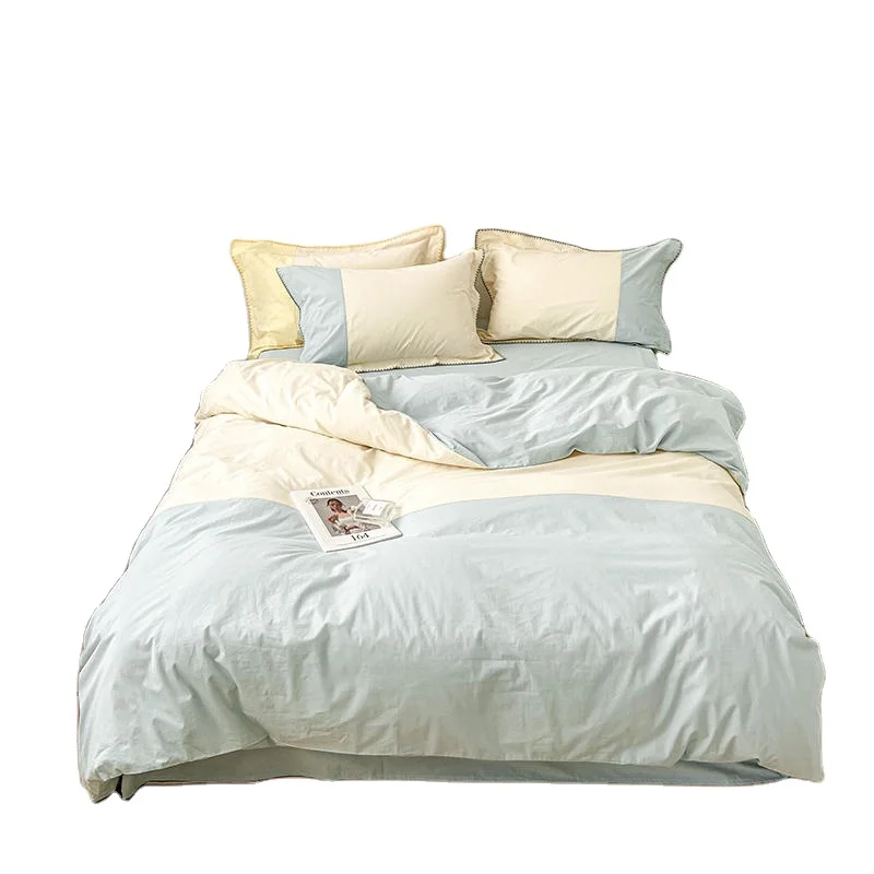 

New Solid Color Double Spell Cotton Bedding Set High Quality Duvet Covers Quilt Bedding Set Hotel