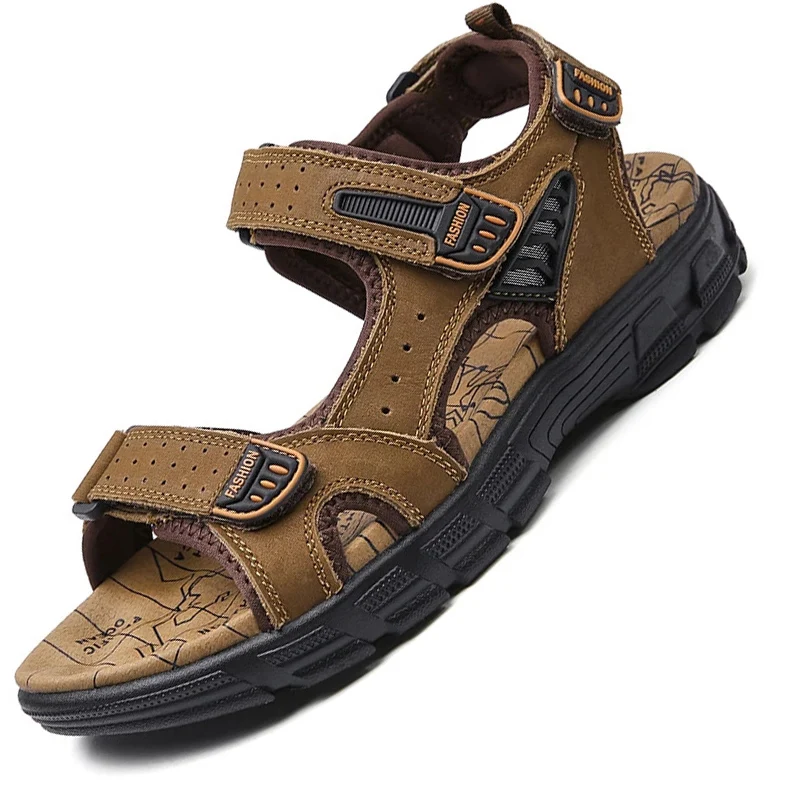 Brand Classic Mens Sandals Summer Genuine Leather Sandals Men Outdoor Casual Lightweight Sandal Fashion Men Sneakers Size 38-46