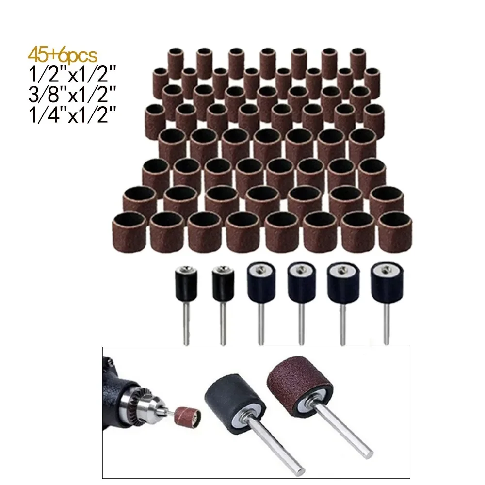 Set Sanding drum for Rotary Tools 51 Pcs Sleeves Polishing Sander Mandrels Shank Cylinder Accessories Maintenance