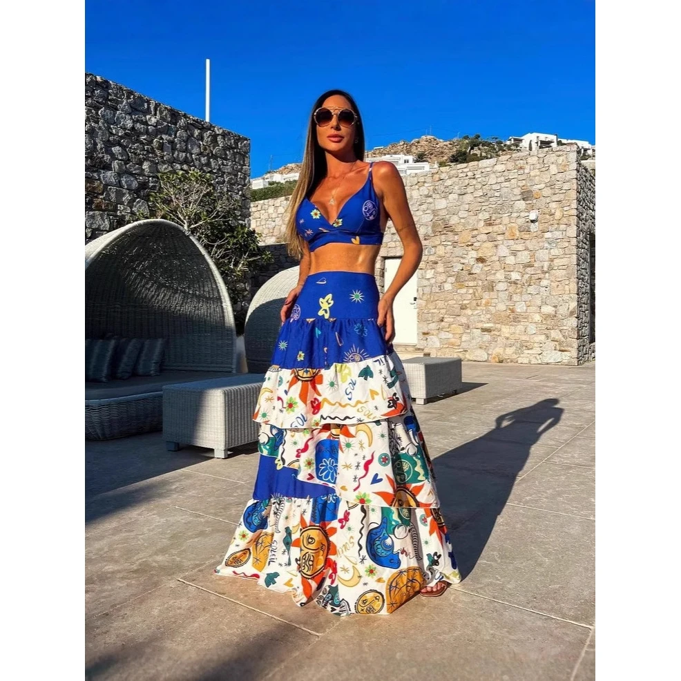 

Sexy Linen Vaion Sle Strap + Cake Skirt Two-Piece Set Cross-Border 2025 Spring Collection Women's Ethnic Wear