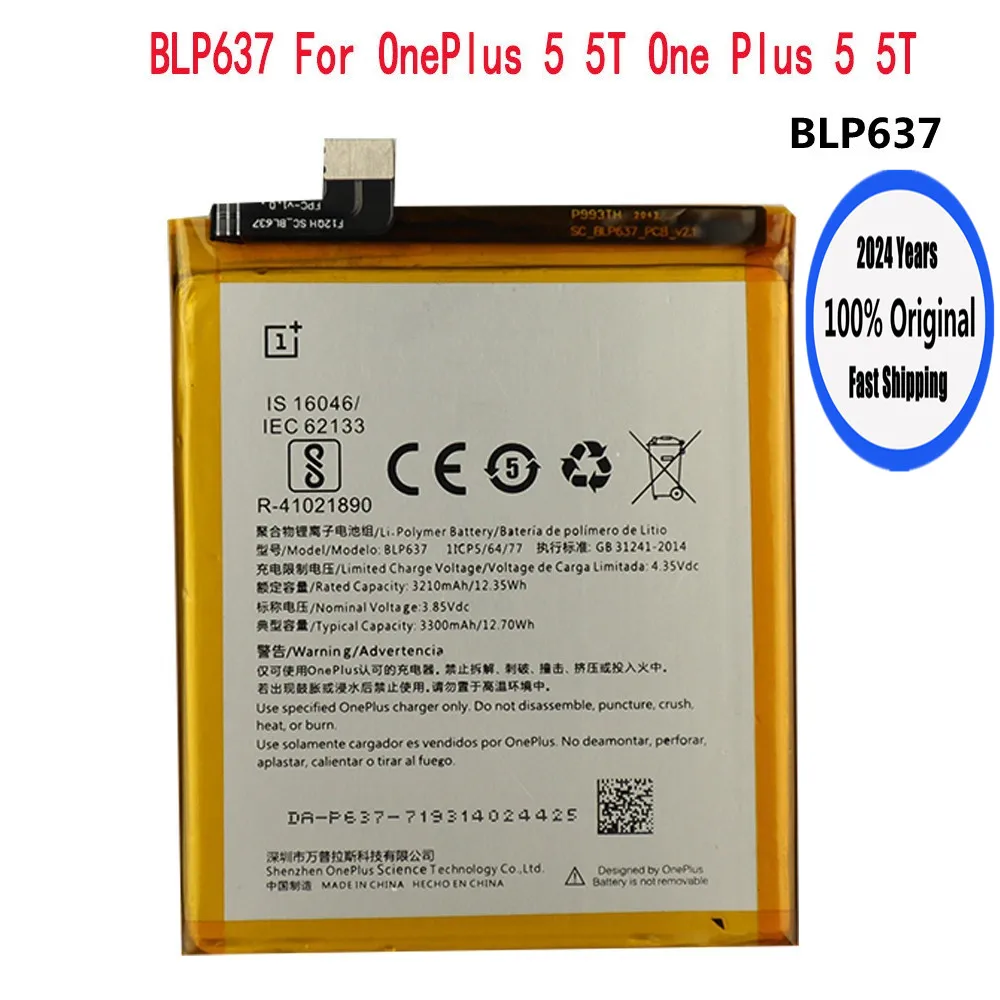 

2024 Years High Quality Original Battery For OnePlus 5 A5001 One Plus 5T A5010 BLP637 3300mAh Phone Battery Batteries In Stock