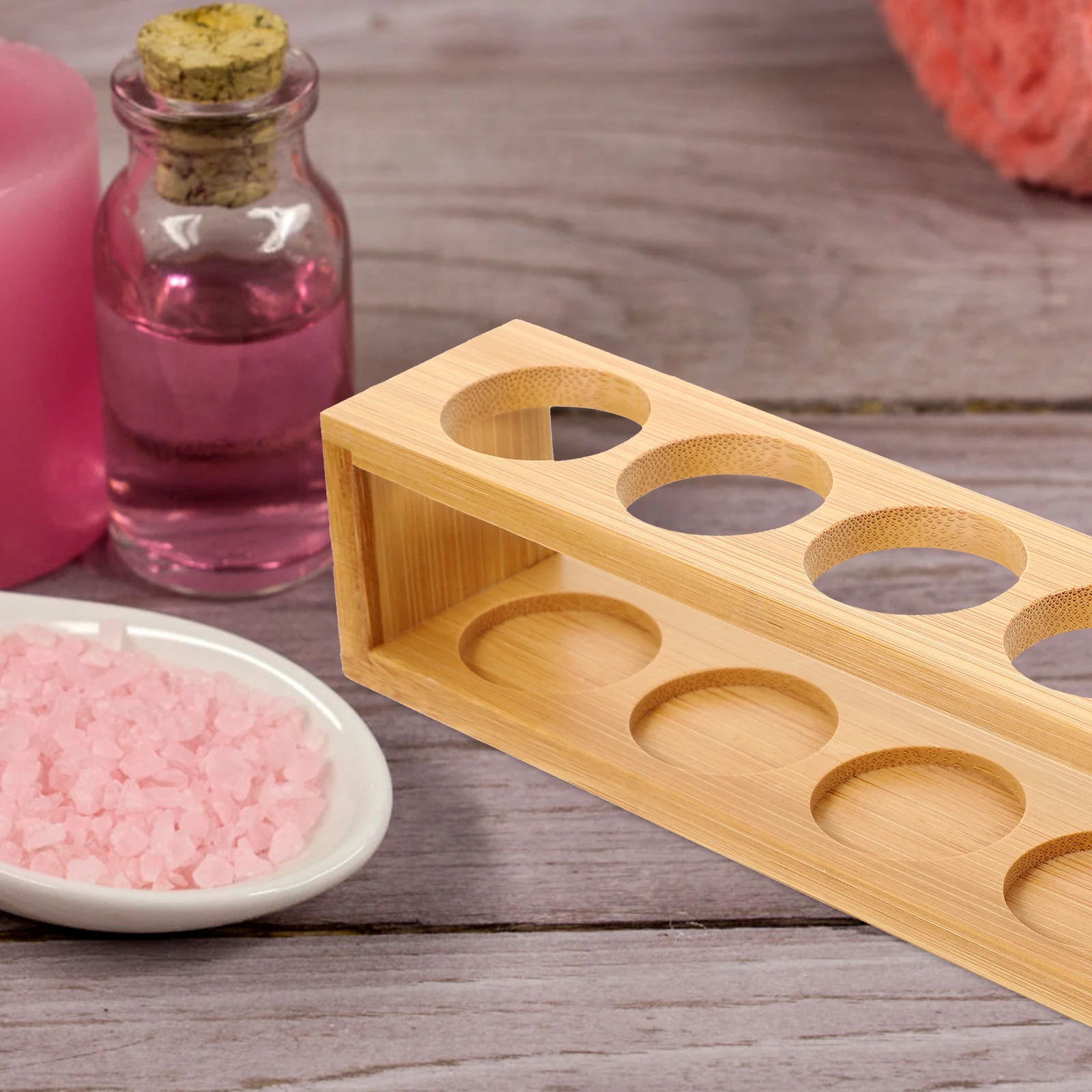 

1Pc WearResistant Bamboo Essential Oil Organizer 6 Slot Display Storage Rack