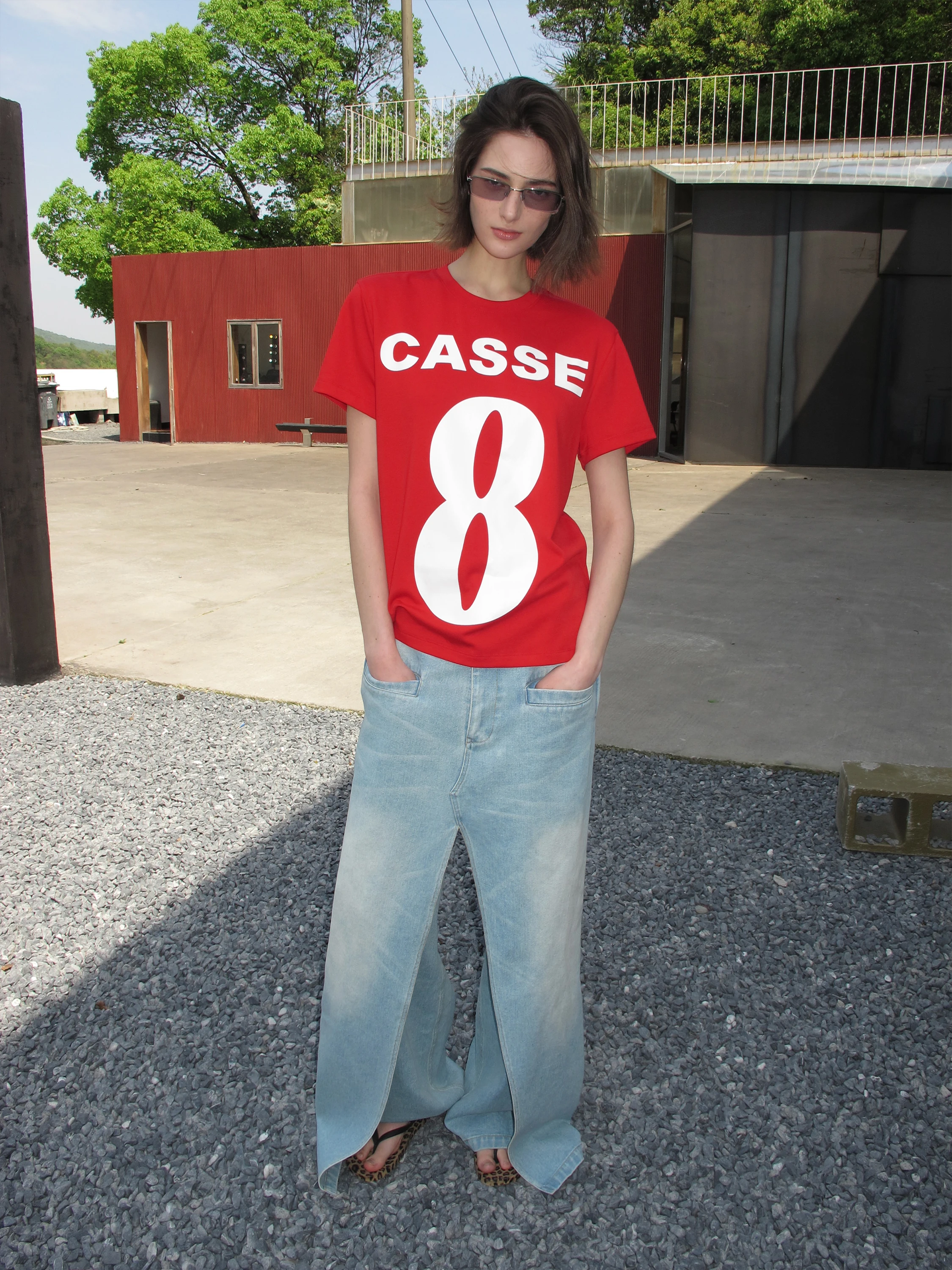 CasseSango Dual Color Street Style Comfortable Soft Feel Shoulder round Neck Grey Red Short Sleeve T-Shirt Standard Fit Print...