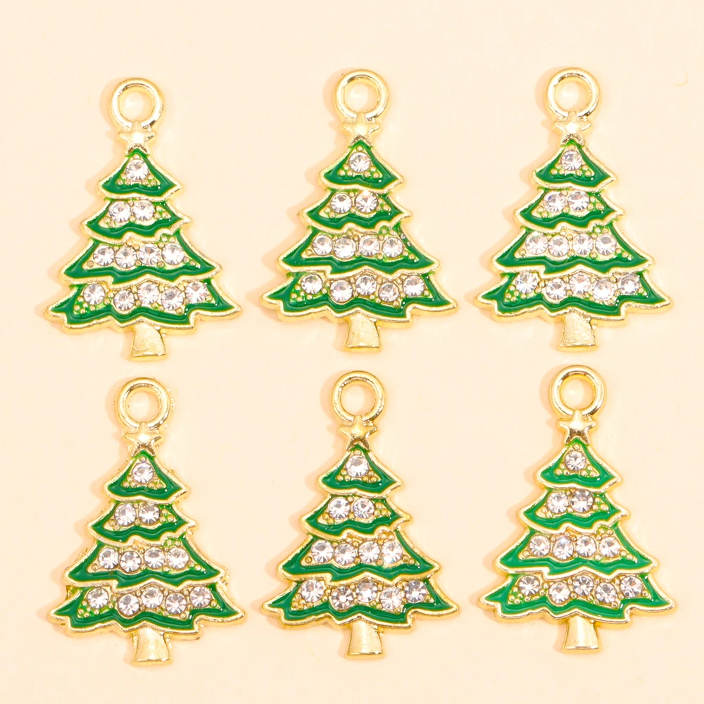 10 Stück Mix Weihnachts-Charms, 12 Stile, glänzender Zirkon, Schneeflocke, Weihnachtsbaum, Süßigkeiten-Anhänger, Ohrringe, Halskette für DIY-Schmuckherstellung – Detail 15