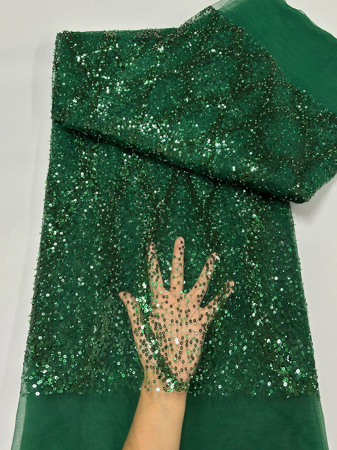 

Green Nigerian Beaded Embroidery Lace 2025 High Quality French Net Sequins Tulle African Lace Fabric for Luxury Wedding Party
