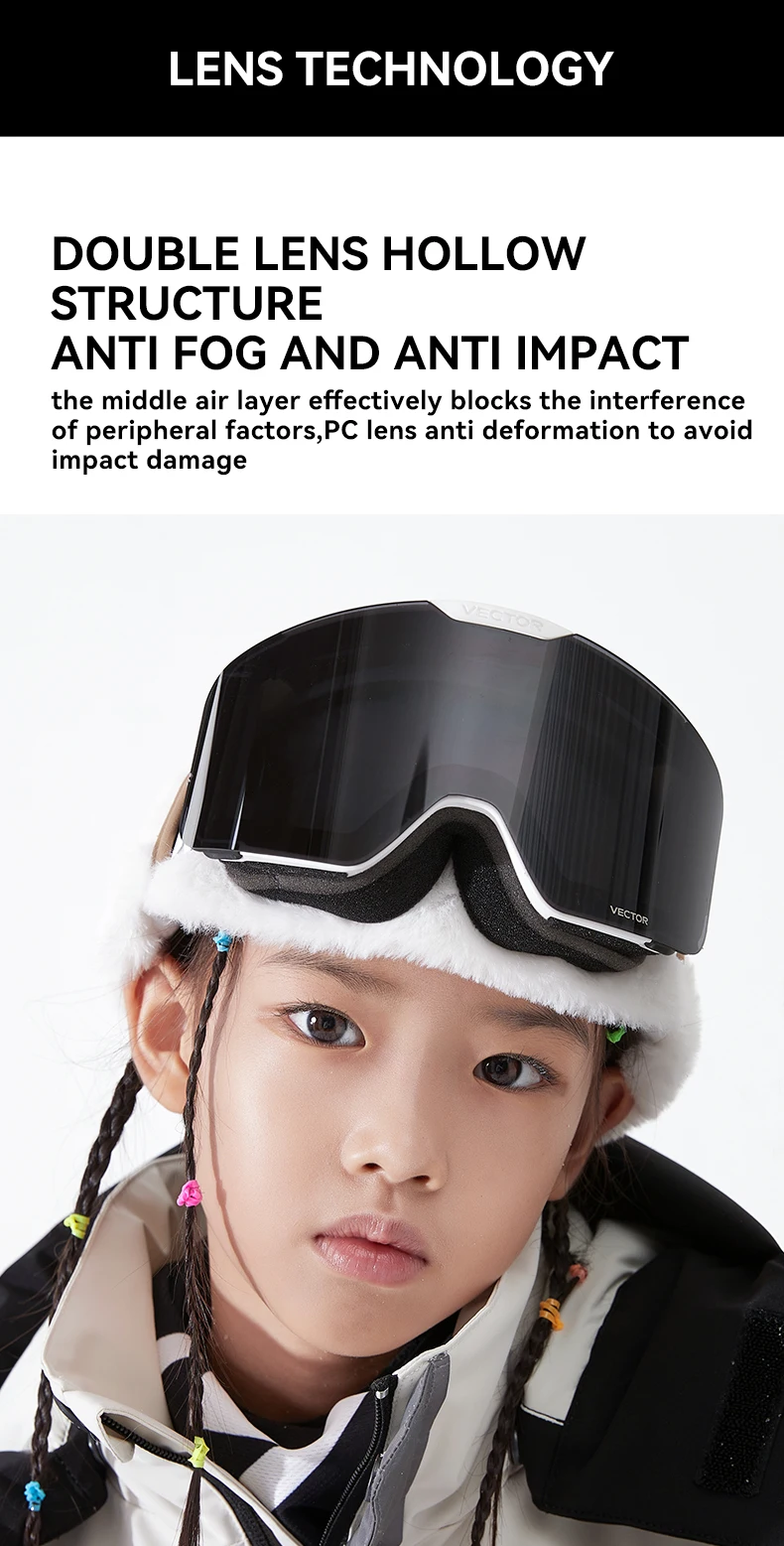 VECTOR Brand Ski Goggles Children Snowboard Goggles Glasses for Skiing UV400 Protection Skiing Snow Glasses Anti-Fog Ski Mask