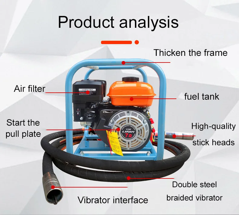 Site Horizontal Frame Type 170F Petrol Concrete Vibrator Inserted Cement Vibrating Bar