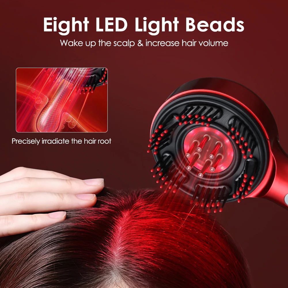 Elektrischer Kopfhaut-Massagekamm mit 3-Farben-LED-Licht, 6ml nachfüllbarem Ölbehälter und 5 einstellbaren Knetgeschwindigkeiten – Detail 5
