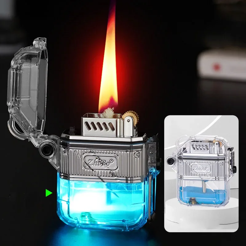 Waterproof Kerosene Lighter, Transparent Shell, Grinding Wheel Lighter, Creative Gift for Men, Personality Fashion, New