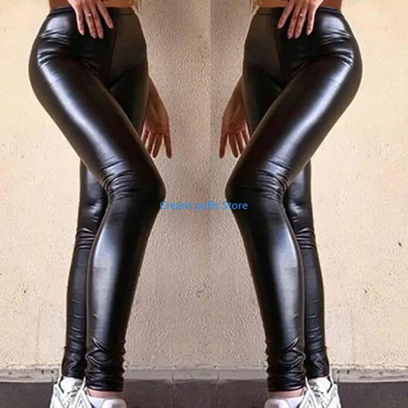 50LE Womens Faux Leather Leggings Pants Black High Waist Sexy Skinny Stretc