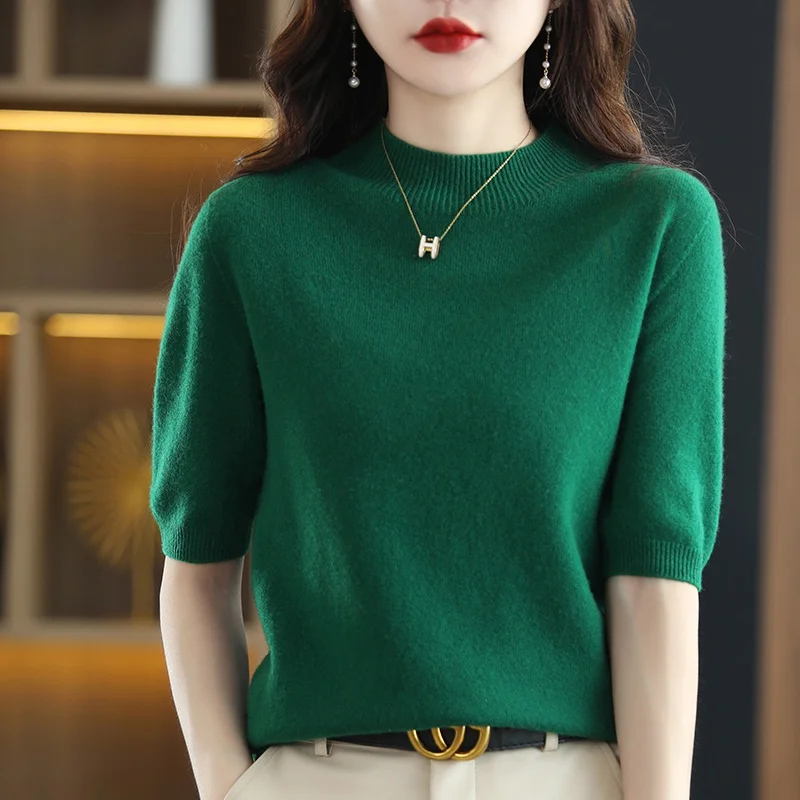 2023 Free Shipping Short Sleeve Women Turtleneck Wool Sweaters Standard Pullovers Winter Knitting Clothing New Arrival Cashmere