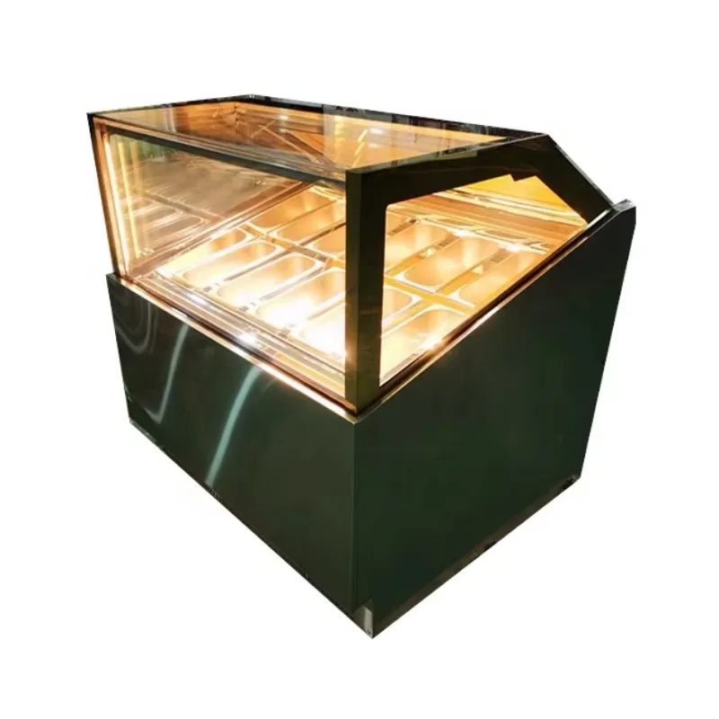 Commercial Use 16-Pan Ice Cream Scooping Freezer Single-Temperature Ice Cream Dipping Glass Showcase Cabinet Display Fan Cooling