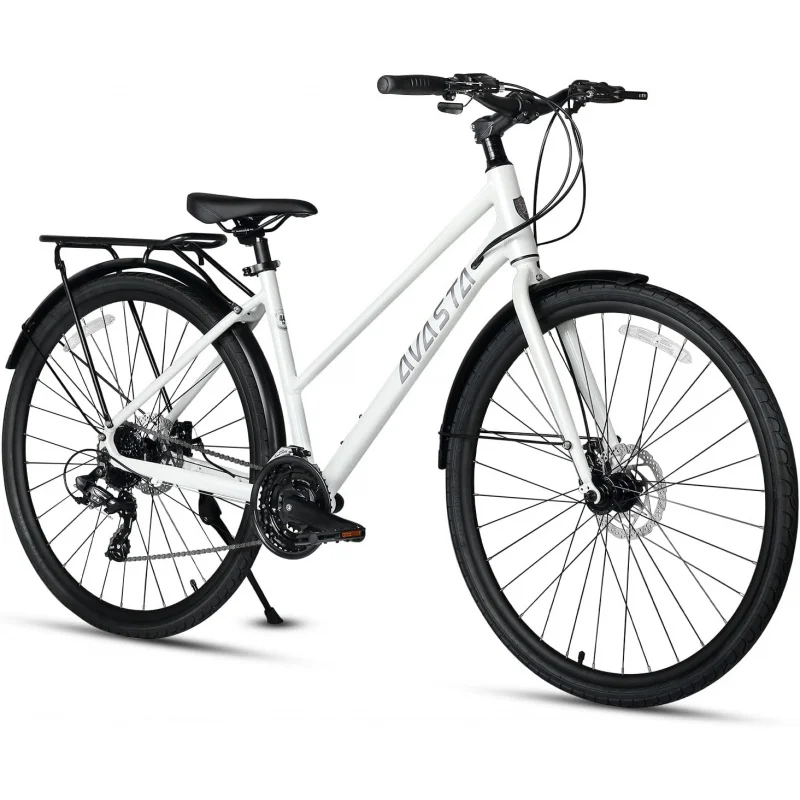 AQAVASTA Neptune Road Hybrid Bike 700C Lightweight Aluminum Alloy Frame 24 Speed City Commute Bicycle with Rear Cargo Rack