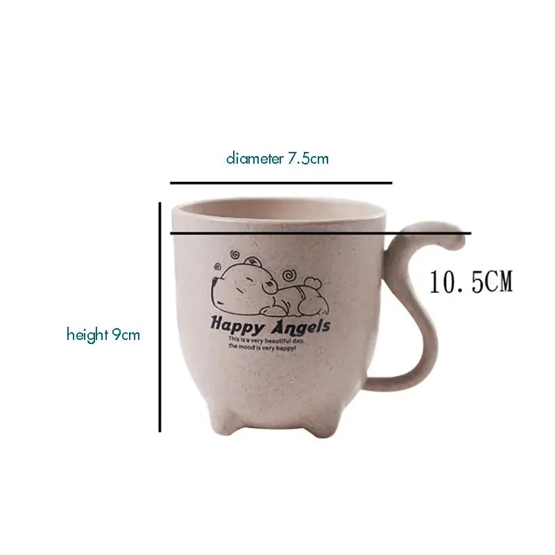 Cute Cartoon Wheat Straw Plastic Tumbler with Handle for Water, Coffee, Milk, Tea Unbreakable Reusable Drinking Cup