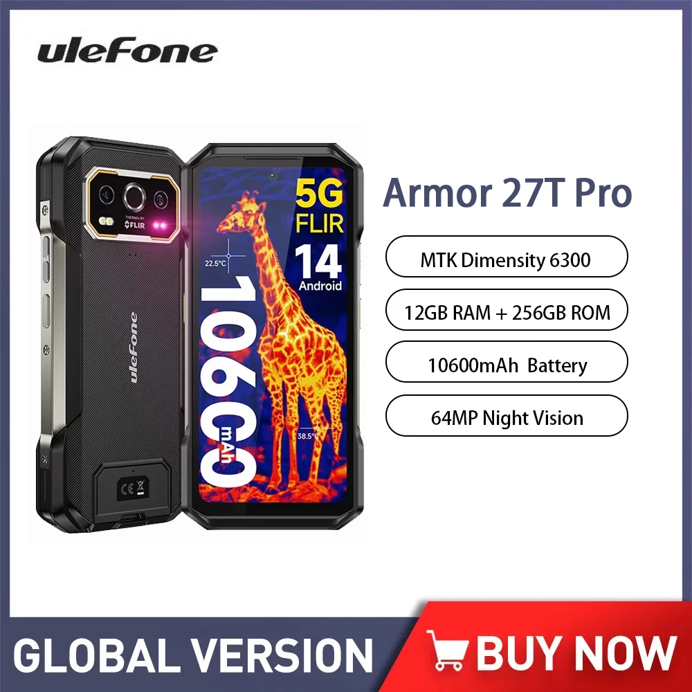 Ulefone Armor 27T Pro 5G Thermal Imaging Rugged Phone 10600mAh 24GB+256GB Mobile Phones 64MP Camera Cellphone Android 14 NFC