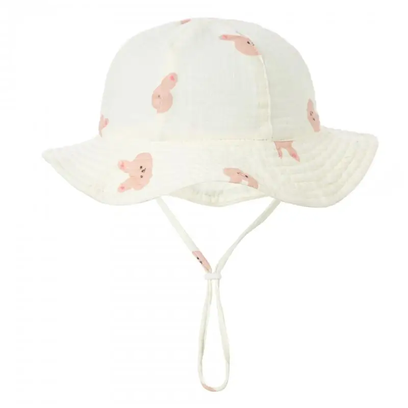 Korean Bear Baby Hat Muslin Cotton Bucket Hats for Girls Boys Cute Printed Spring Summer Infant Fisherman Cap Beach Accessories