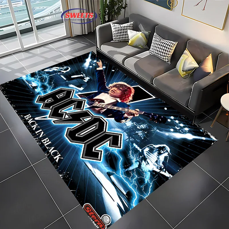 3D HD Printing Music Band Room Carpet AC-DC Living Room Rug, Bedroom Sofa Doormat Decor Kid's Game Non-slip Floor Soft Mat Gift