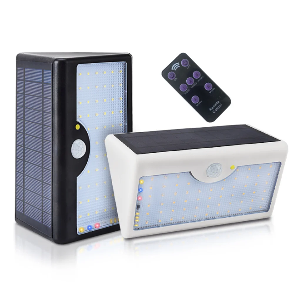 White Shell Solar Rechargeable LED Remote Control Outdoor Household IP65 Waterproof 60LEDS Garde Sensor Wall Lamp