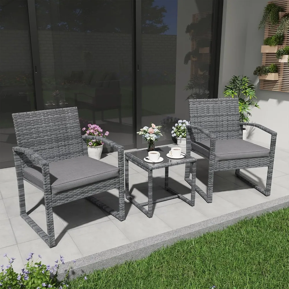 

3 Piece Outdoor Patio Furniture Conversation Set, Rattan Chair Set With Coffee Table, For Garden, Balcony, Backyard.