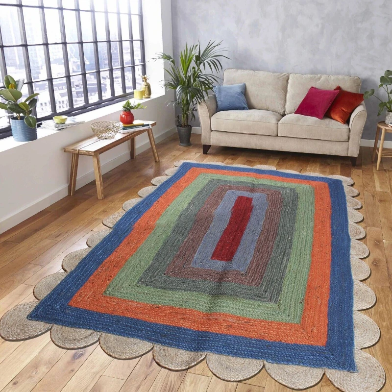 Rug Natural Fibre Jute Handmade Carpet Multicolor Rectangle Running Doormat Outdoor Garden Rugs Bedroom Decor