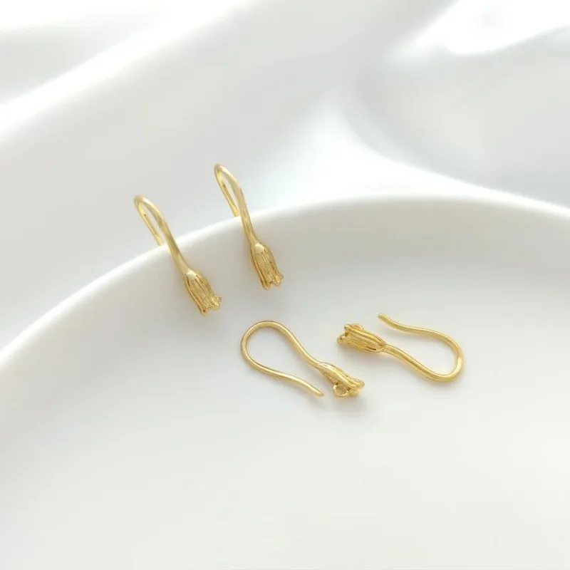 14K Light Gold 18K Gold Tulip Ear Hook With Hanging Ring Hmade DIY Hmade Earrings Ear Jewelry Material