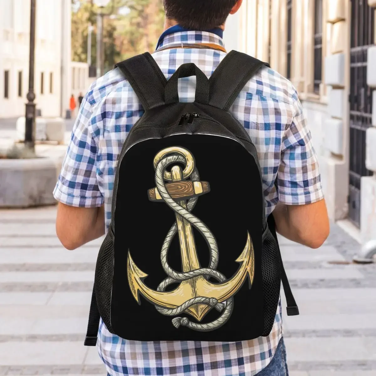 حقيبة ظهر مخصصة للكمبيوتر المحمول مرساة بحرية للرجال والنساء حقيبة كتب أساسية لطلاب المدارس الجامعية حقيبة مغامرة البحارة #6