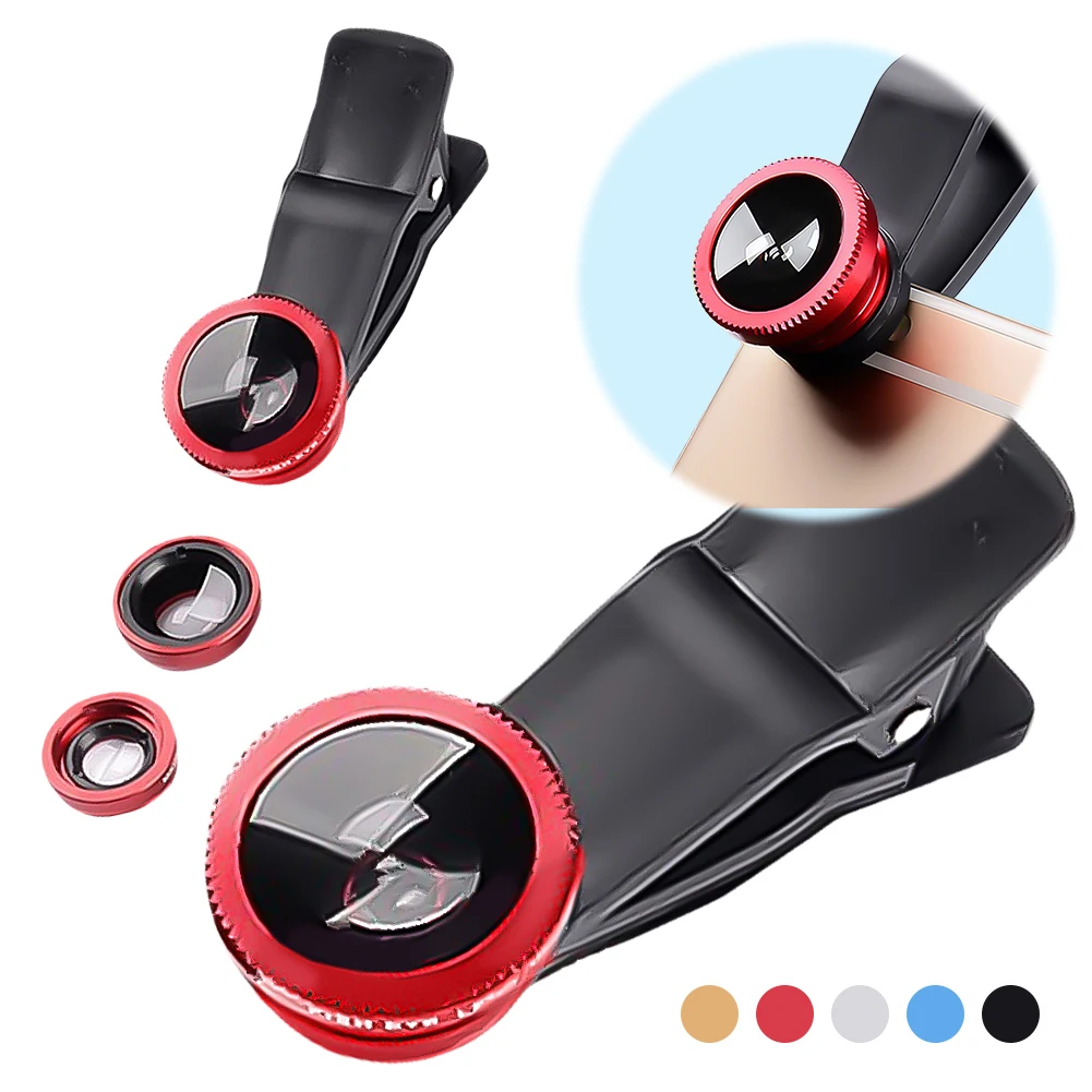 

Объектив камеры мобильного телефона 3 в 1, 180 ° Рыбий глаз + широкоугольный + макрообъектив с зажимом для объектива телефона для Android iPhone