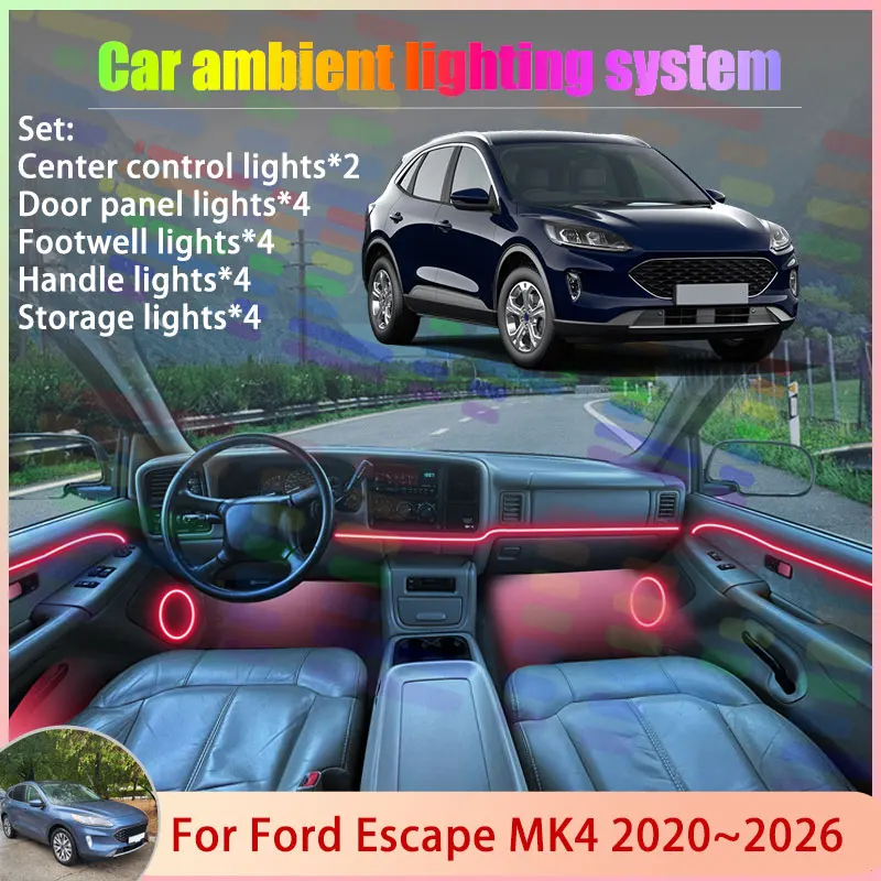 

Для Ford Escape Kuga MK4 2020 ~ 2026 2021 2022 2023 2/18 в 1 автомобильный атмосферный светильник RGB абажур ансамбль стример атмосферный набор