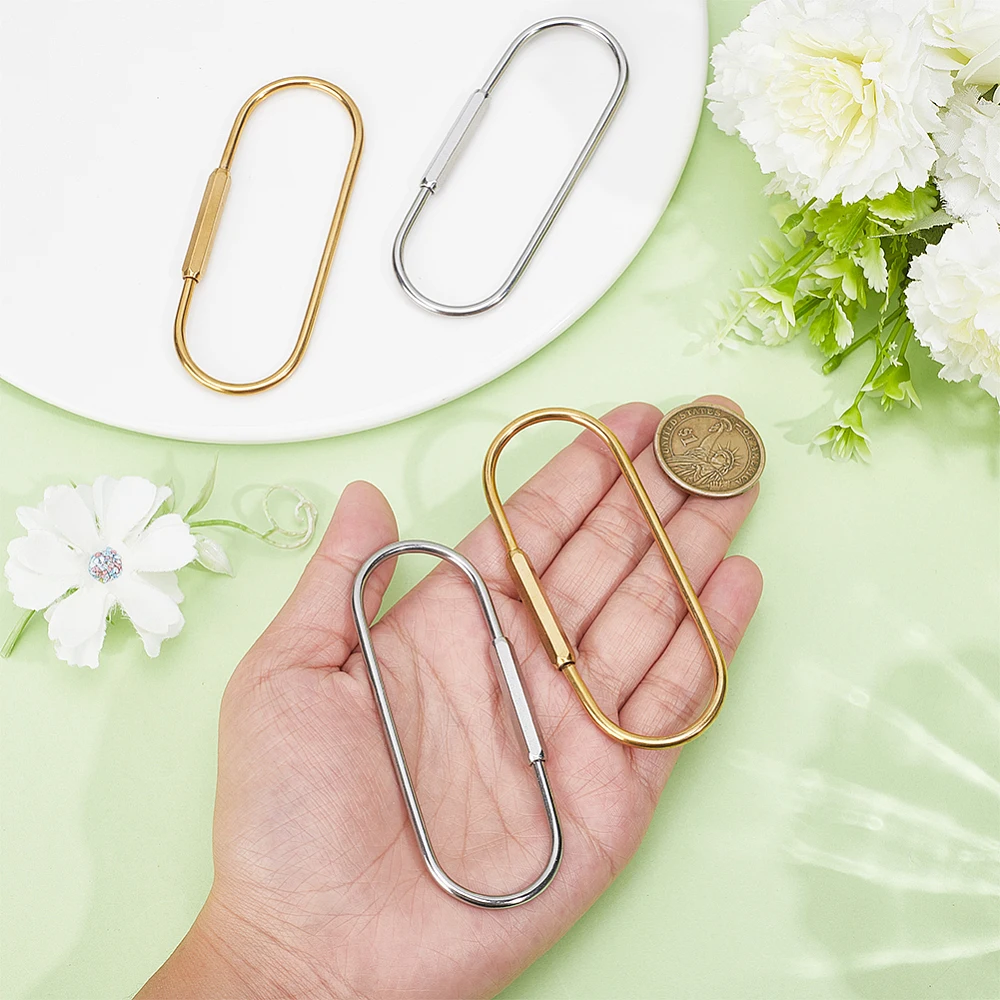 4Pcs 2 Styles 304 Stainless Steel Screw Carabiner Lock Charms Screw Locking Keychain Carabiner Clasps Oval Keychain Carabiners